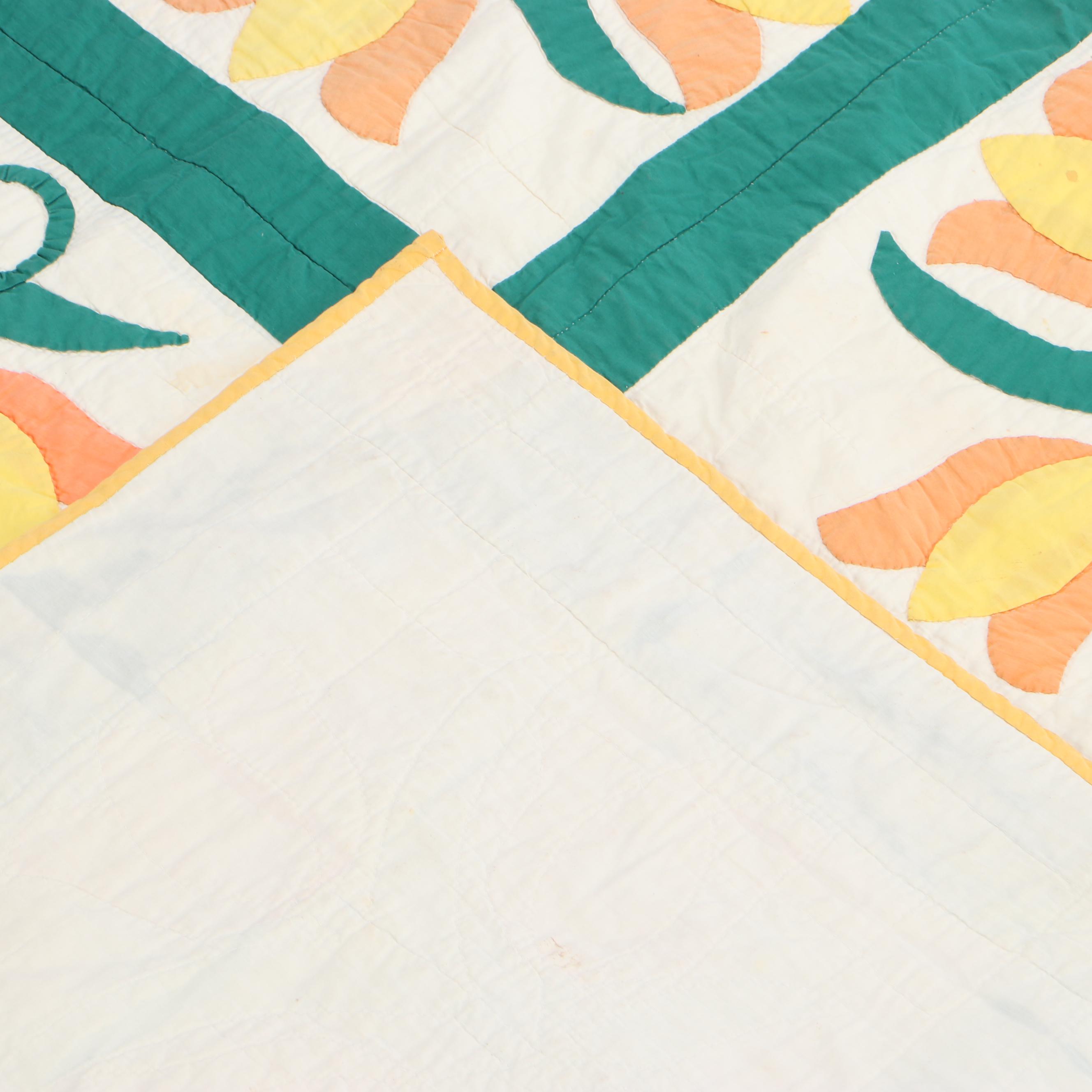 Handcrafted Applique Tulip Pattern Quilt