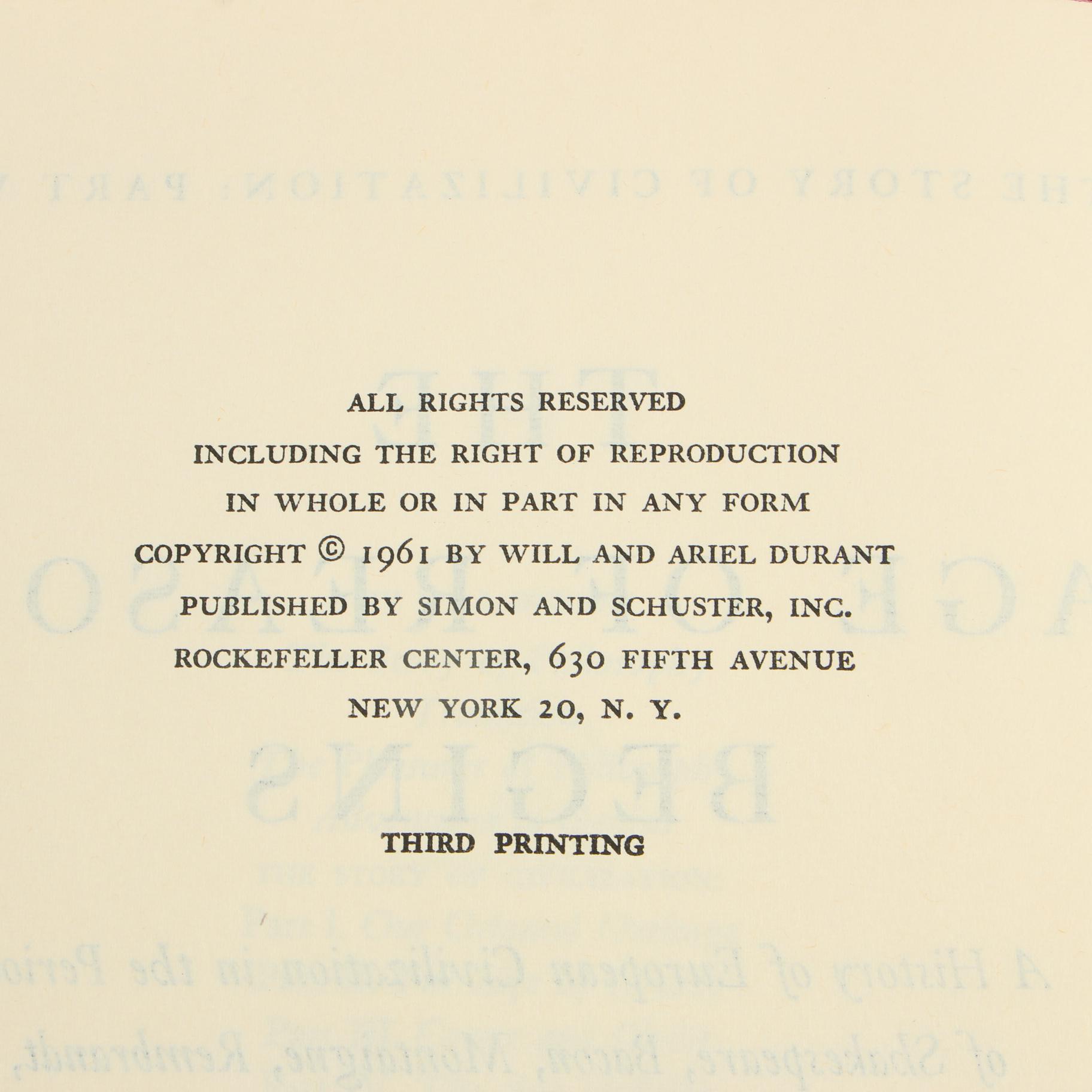 "The Story of Civilization" by Will Durant, Partial Set including First Editions