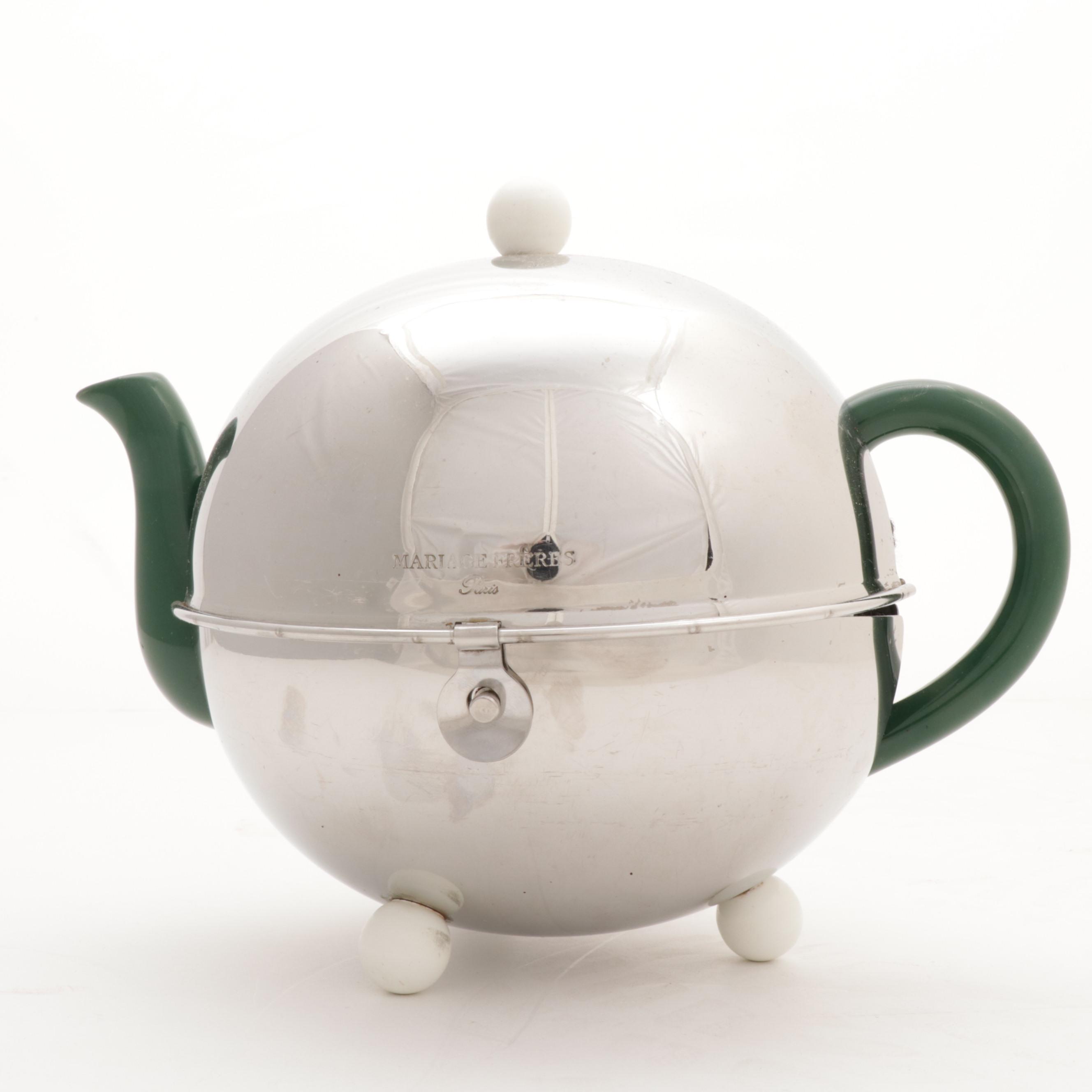 Globe Isotherme Mariage Frères Art Déco 1930 – Argenté, Acier Poli, Accessoire Théière Pour Mariage