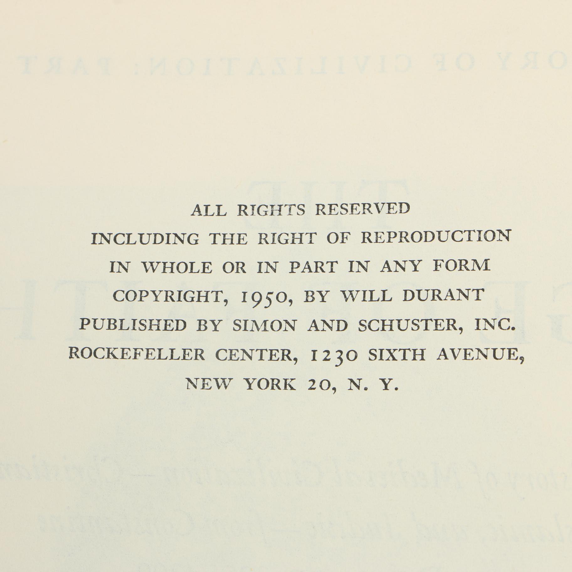 "The Story of Civilization" by Will Durant, Partial Set including First Editions