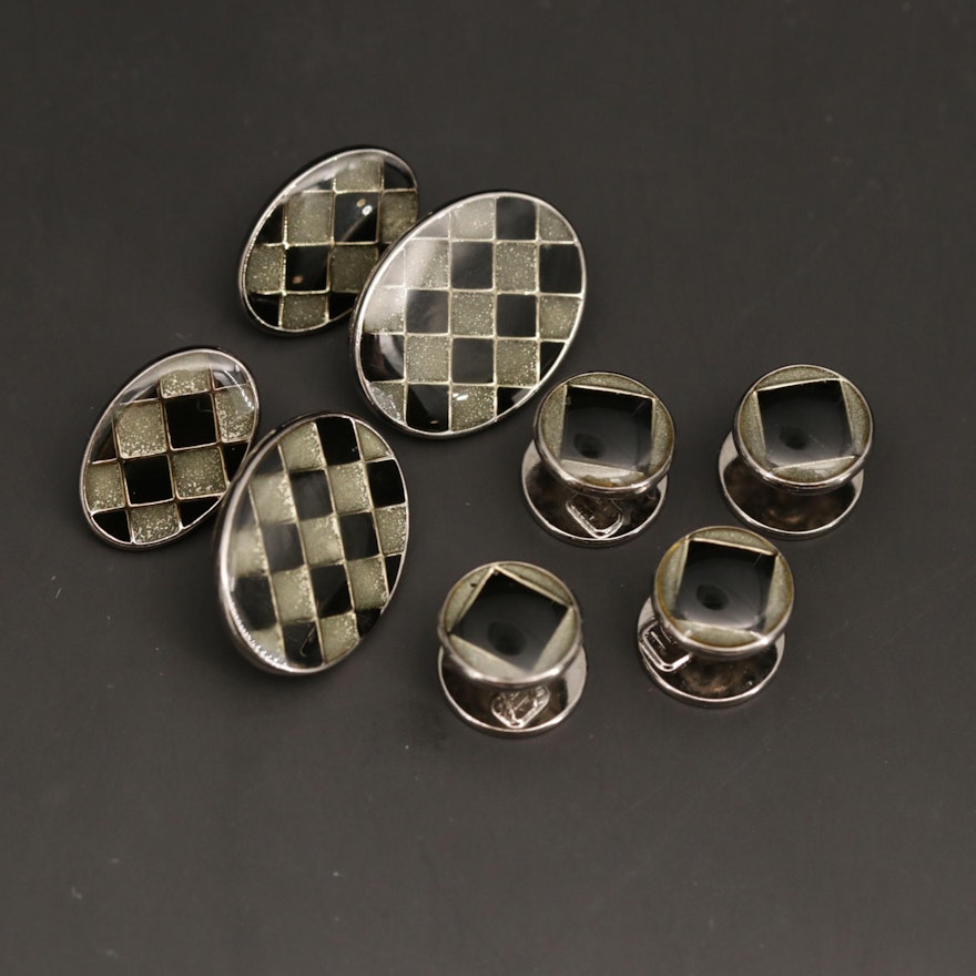 Sterling Silver Enamel and Resin Cufflinks and Shirt Studs