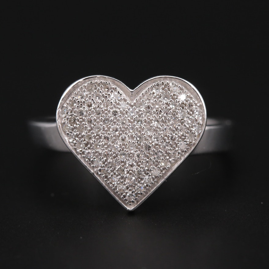 14K White Gold Diamond Heart Ring