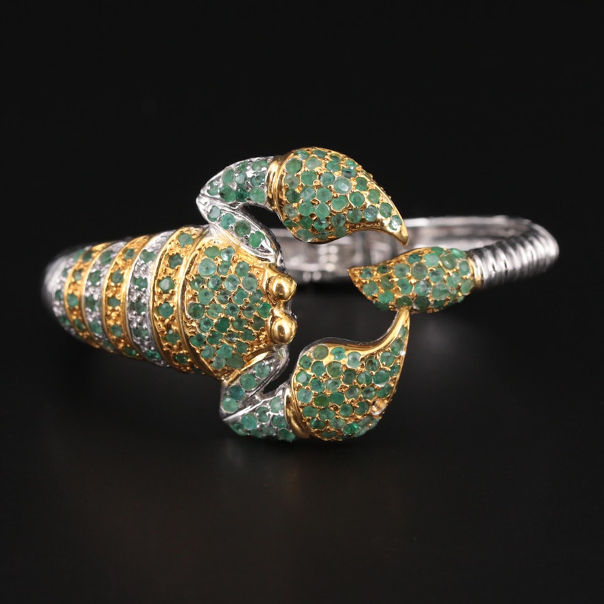 Sterling Silver Emerald Scorpion Hinged Bracelet