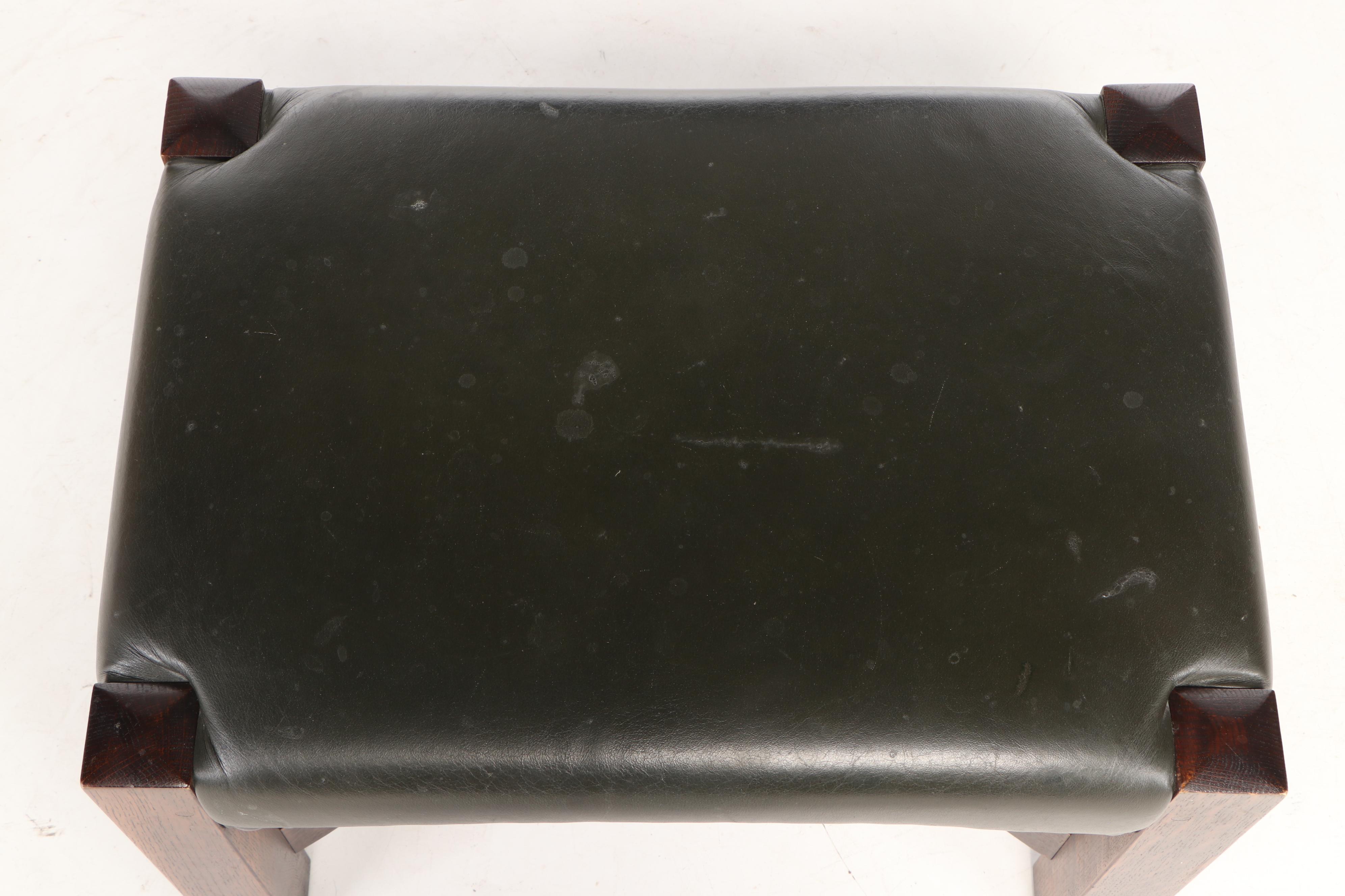 Stickley, Arts and Crafts Style Oak and Dark Green Leather "Eastwood" Footstool