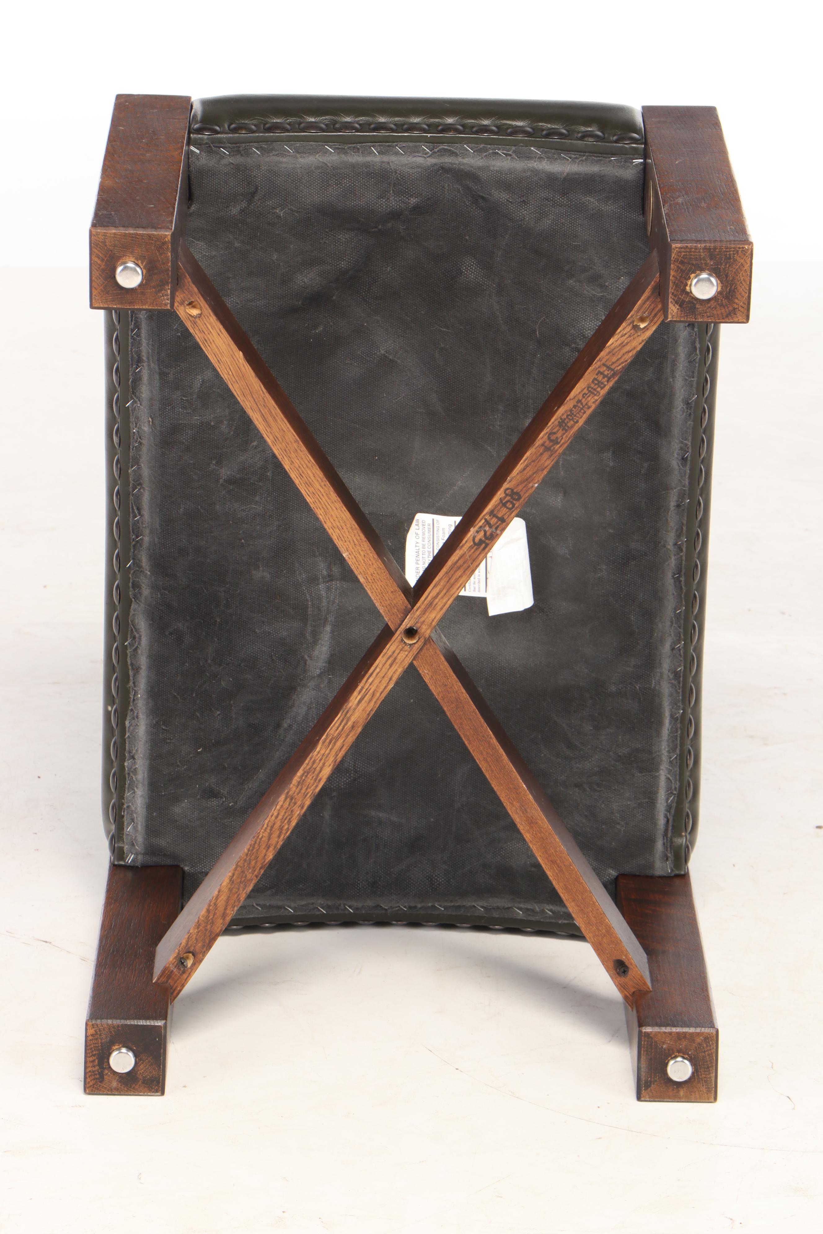 Stickley, Arts and Crafts Style Oak and Dark Green Leather "Eastwood" Footstool