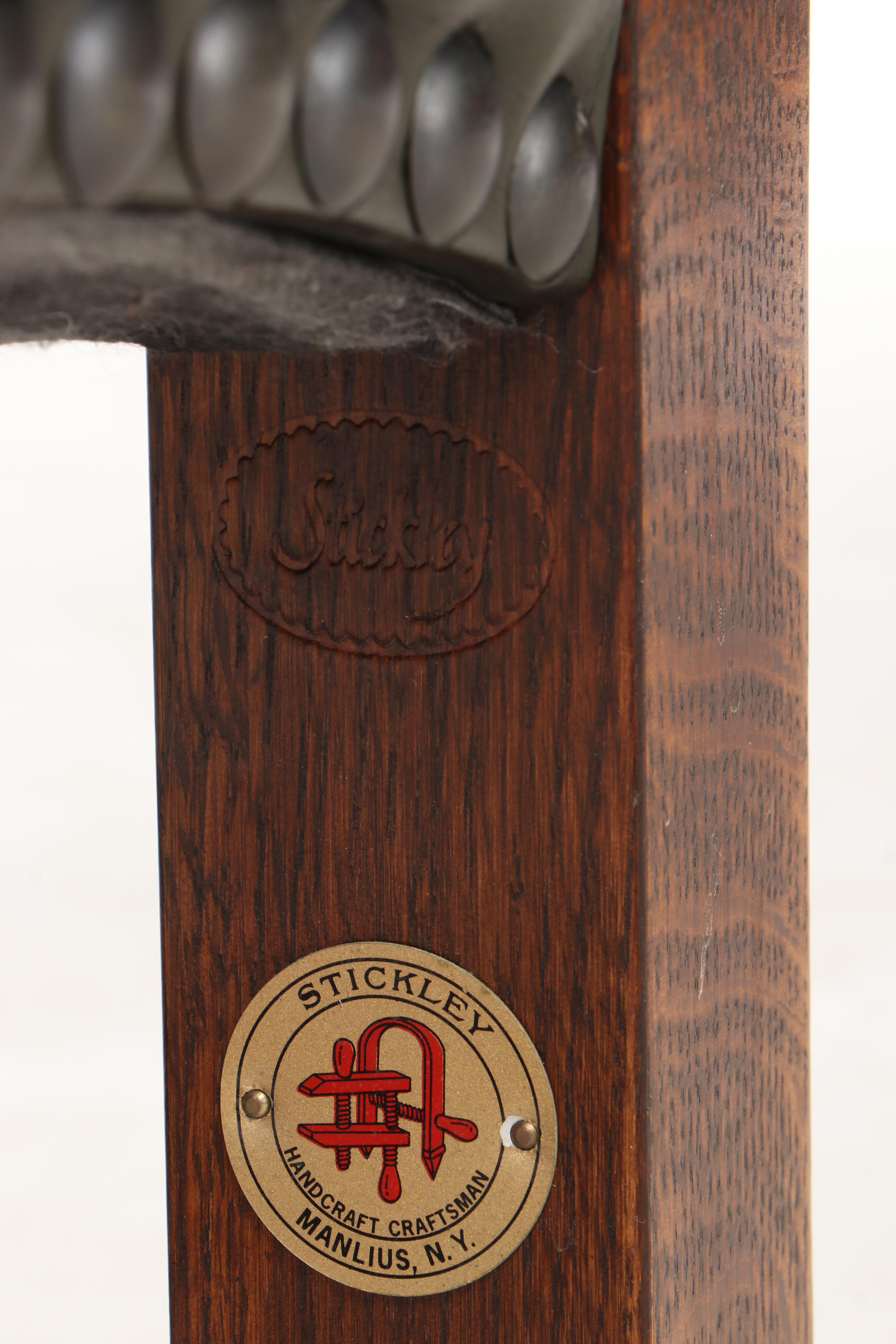 Stickley, Arts and Crafts Style Oak and Dark Green Leather "Eastwood" Footstool