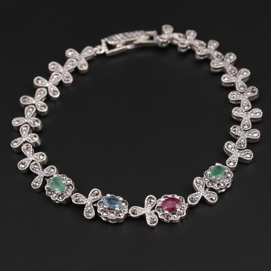 Sterling Silver Sapphire, Ruby and Emerald Bracelet