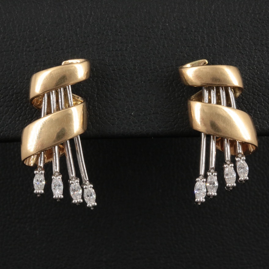 14K Yellow Gold and Platinum Diamond Earrings