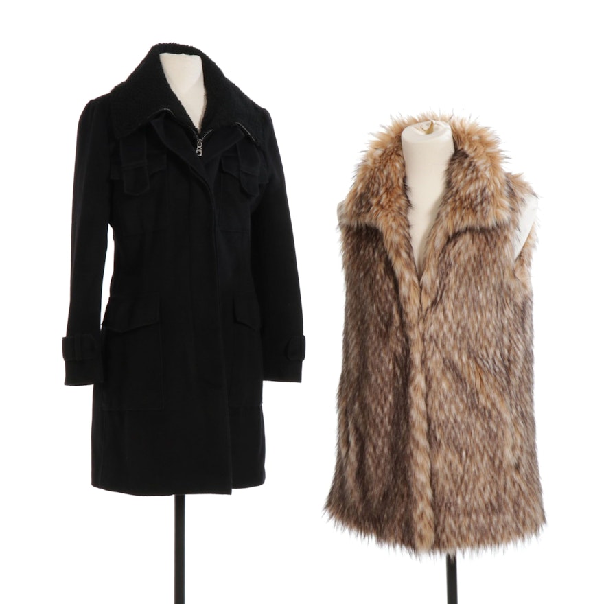 Roncarati Black Angora and Wool Shearling Jacket with Ashley B Faux Fur Vest