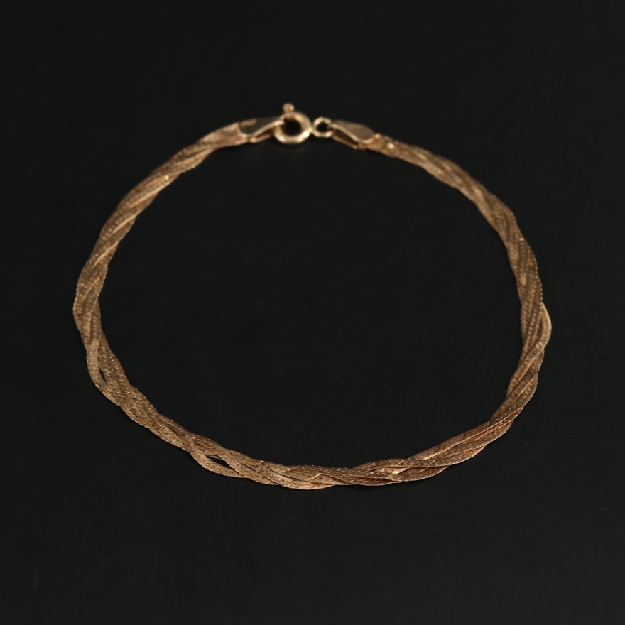 14K Yellow Gold Braided Herringbone Chain Bracelet