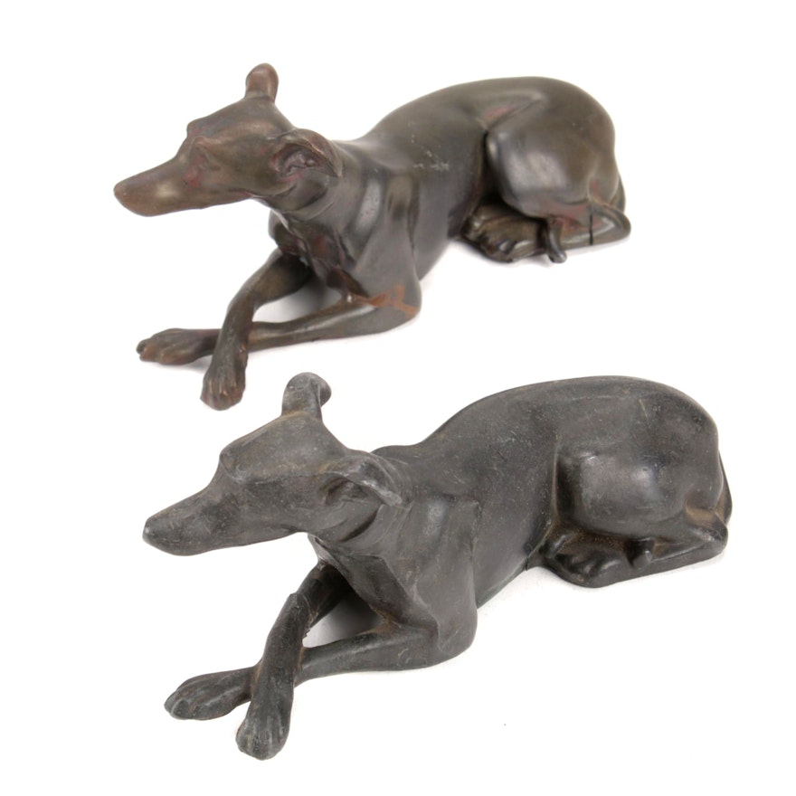 Cast Metal Italian Greyhound Figurines, Mid-20th Century
