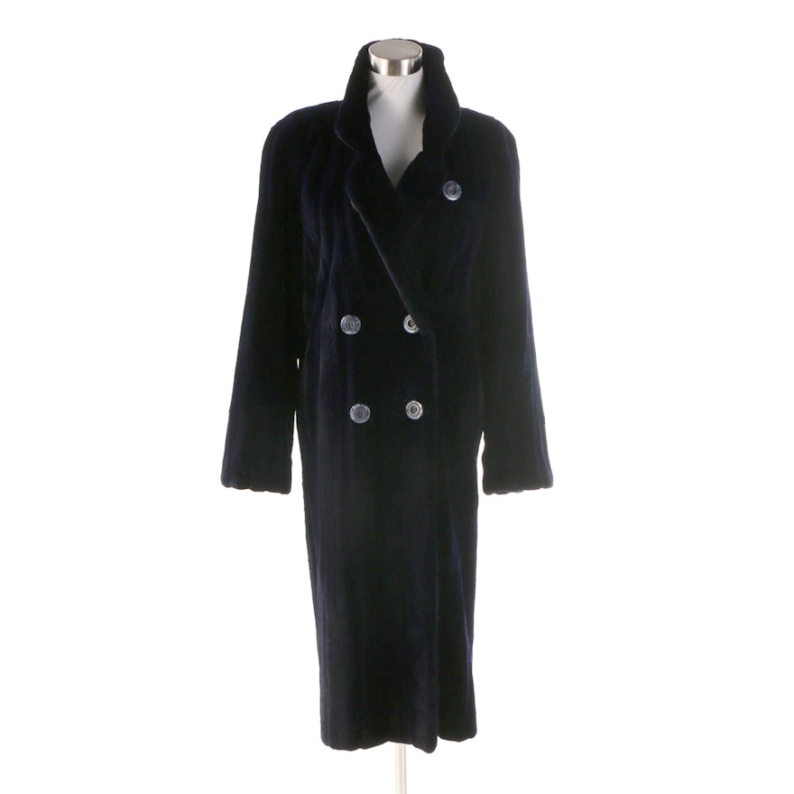 Midnight Blue Sheared Mink Fur Double-Breasted Coat from M. Blaustein