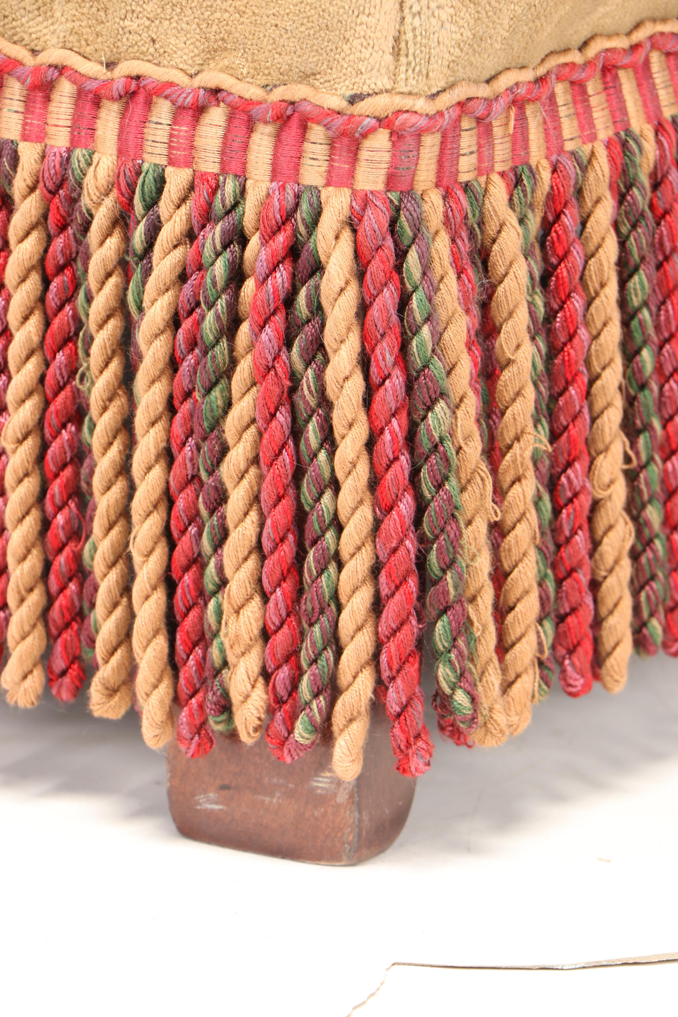 Velvet Damask Upholstered Sofa and Ottoman