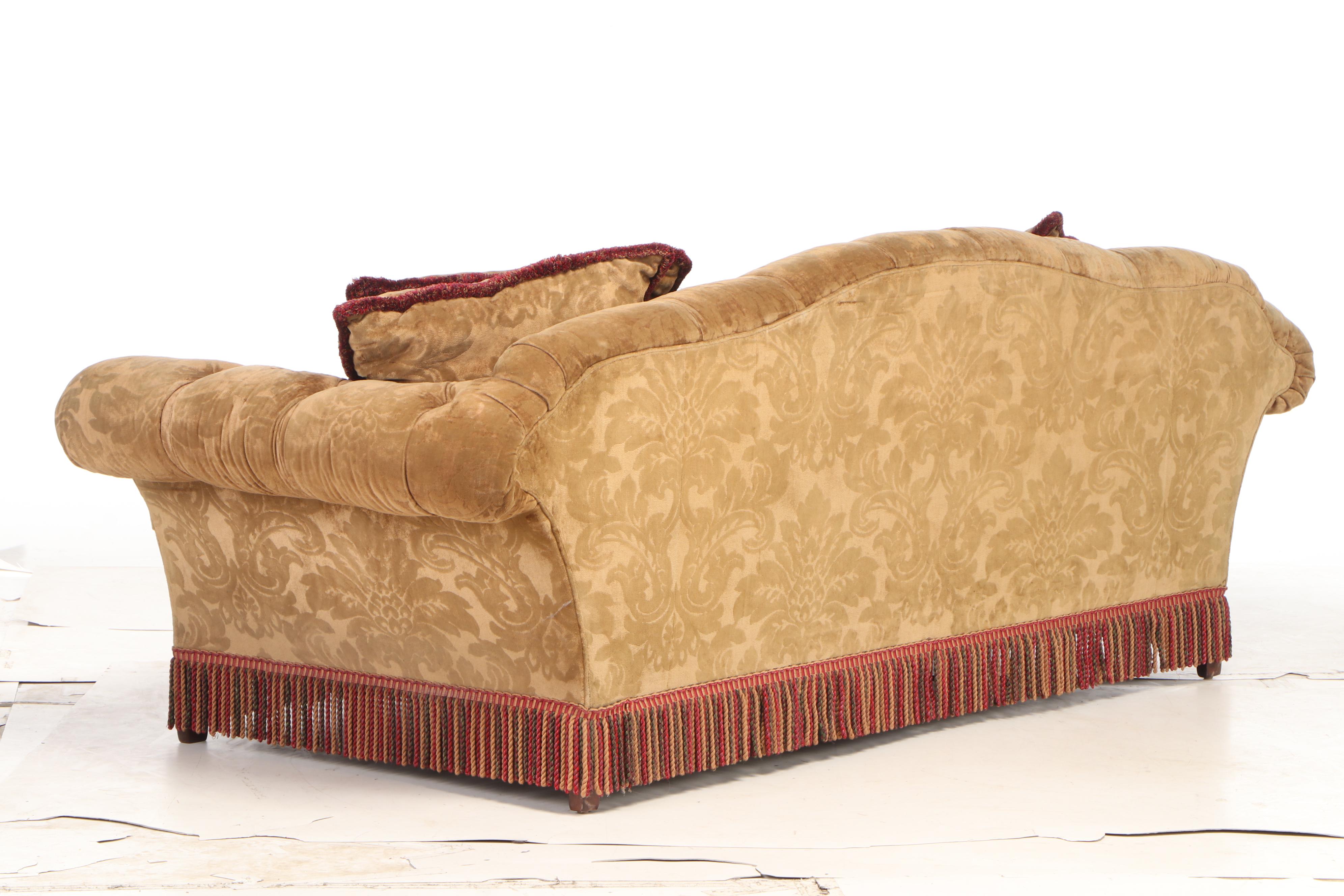Velvet Damask Upholstered Sofa and Ottoman