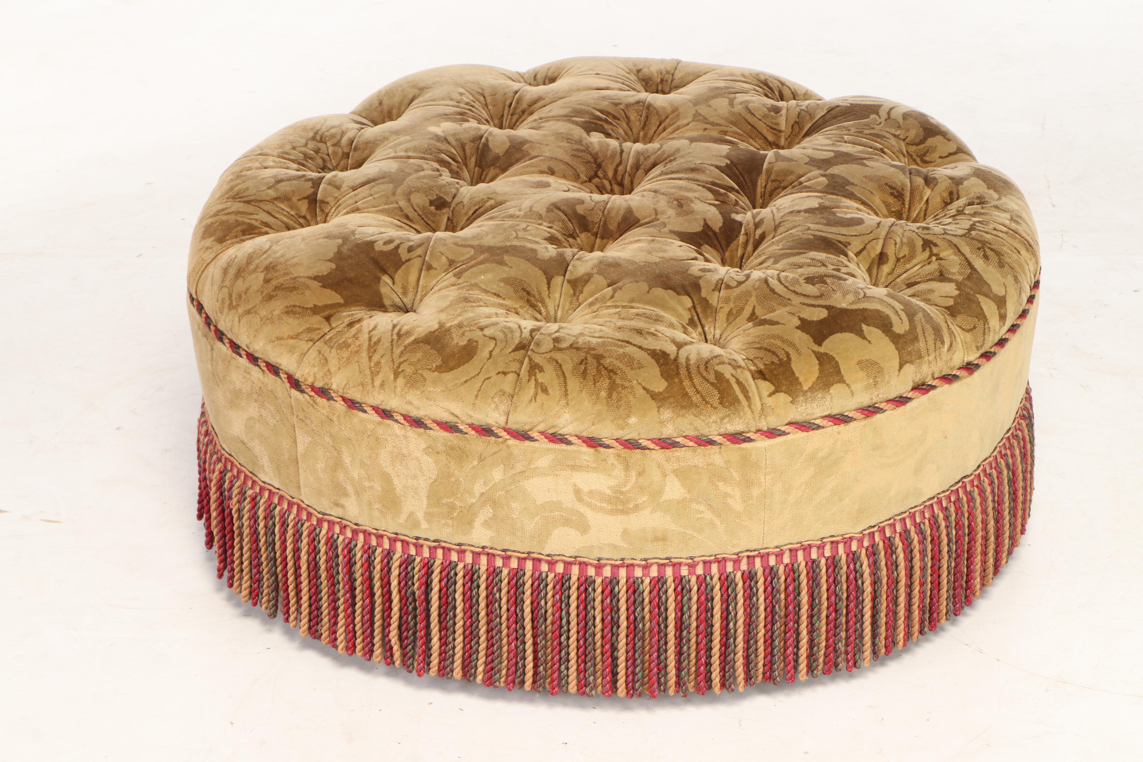 Velvet Damask Upholstered Sofa and Ottoman