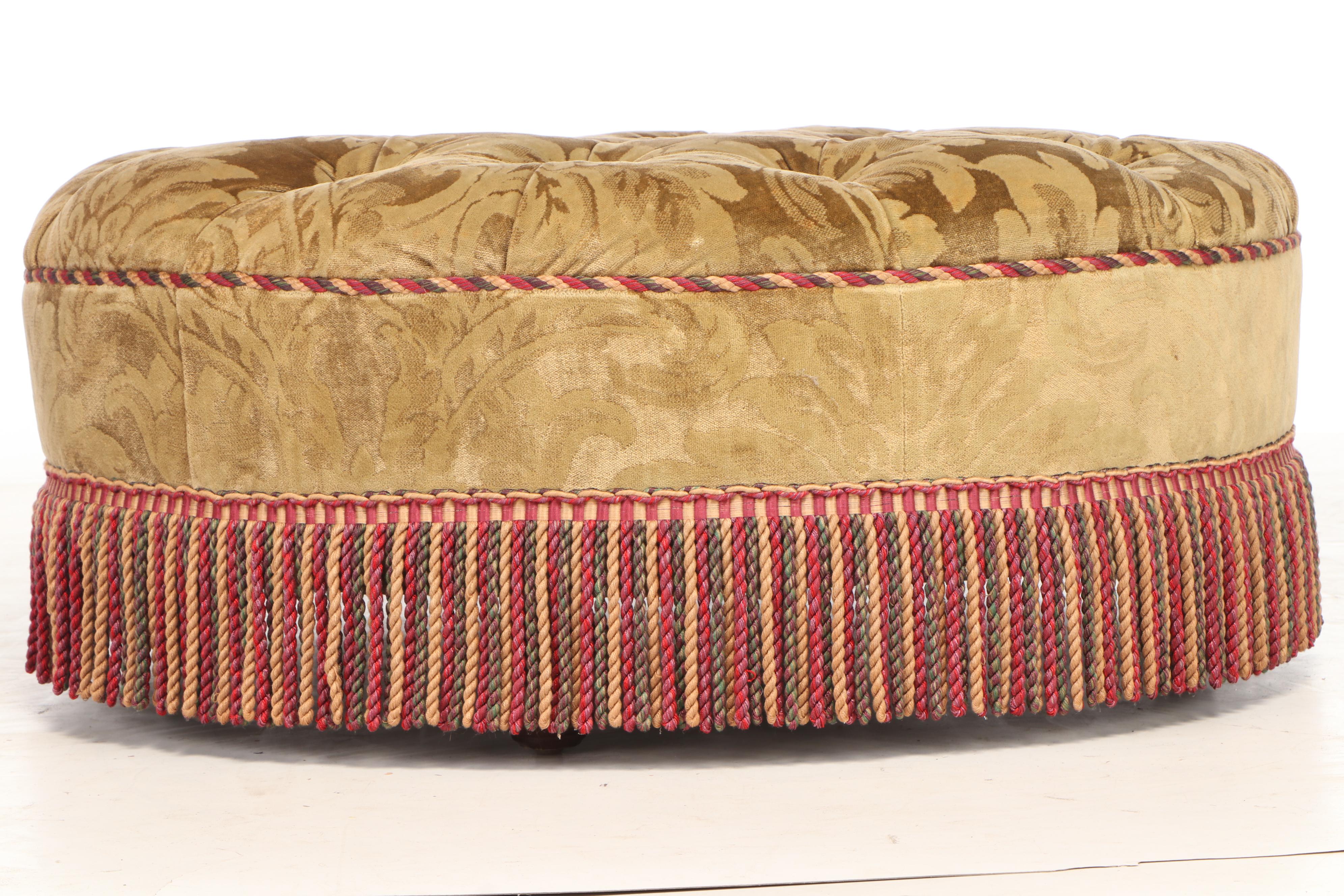 Velvet Damask Upholstered Sofa and Ottoman