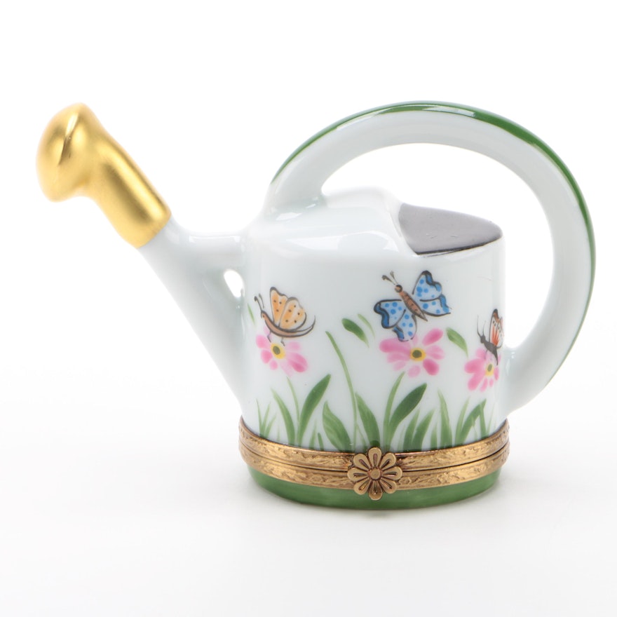 Gerard Ribierre Watering Can and Butterflies Porcelain Limoges Box