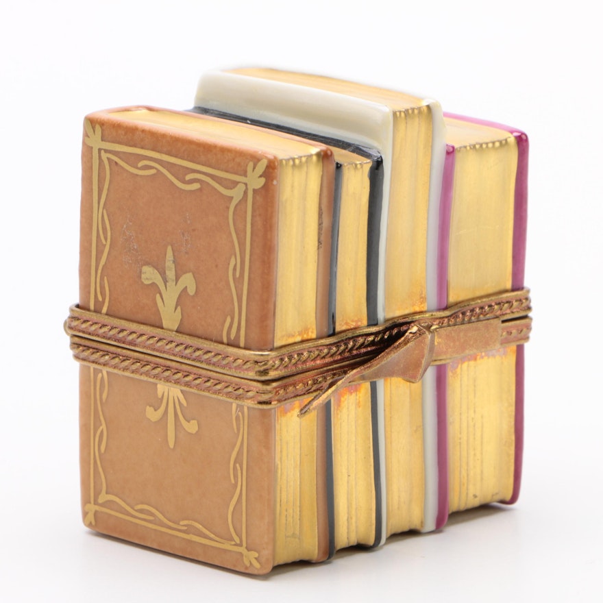 French Accents Hand-Painted Porcelain Stack of Books Limoges Box