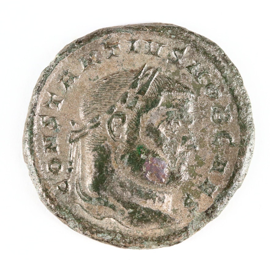 Ancient Roman Imperial AE Silvered Follis of Constantius I, ca. 297 A.D.