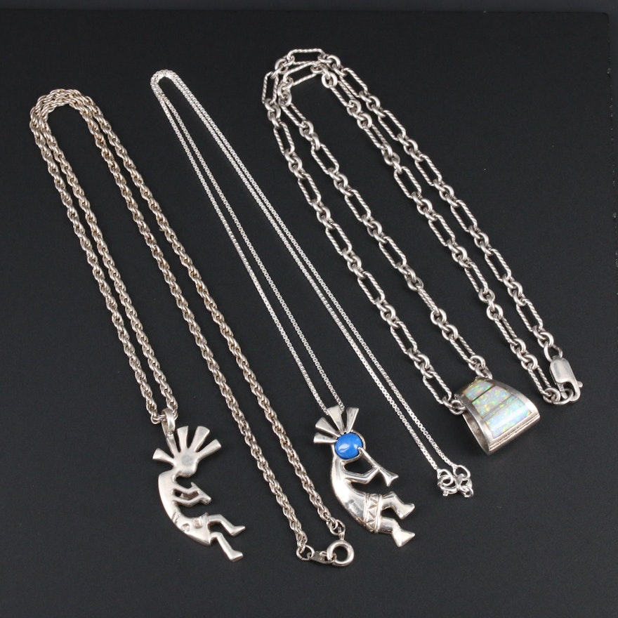 Collection of Sterling Silver Necklace With Opal and Glass