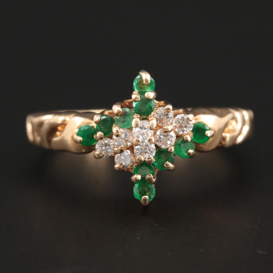 14K Yellow Gold Diamond and Emerald Ring