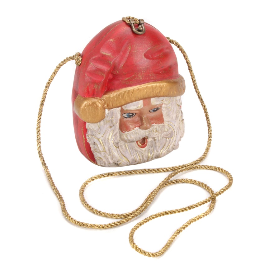 Timmy Woods of Beverly Hills Carved and Hand-Painted Acacia Wooden Santa Handbag