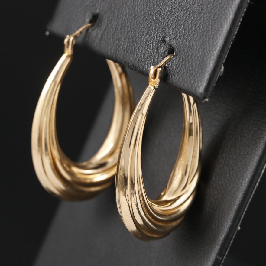 10K Yellow Gold Elongated Hoop Earrings