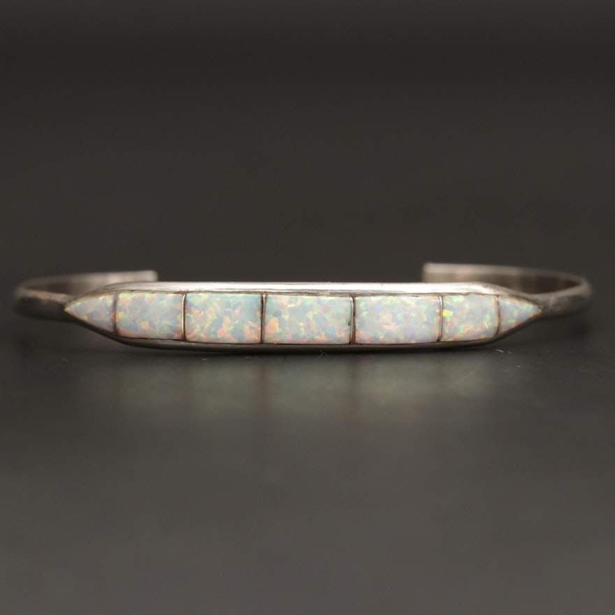 Southwestern Style Sterling Silver Opal Cuff Bracelet