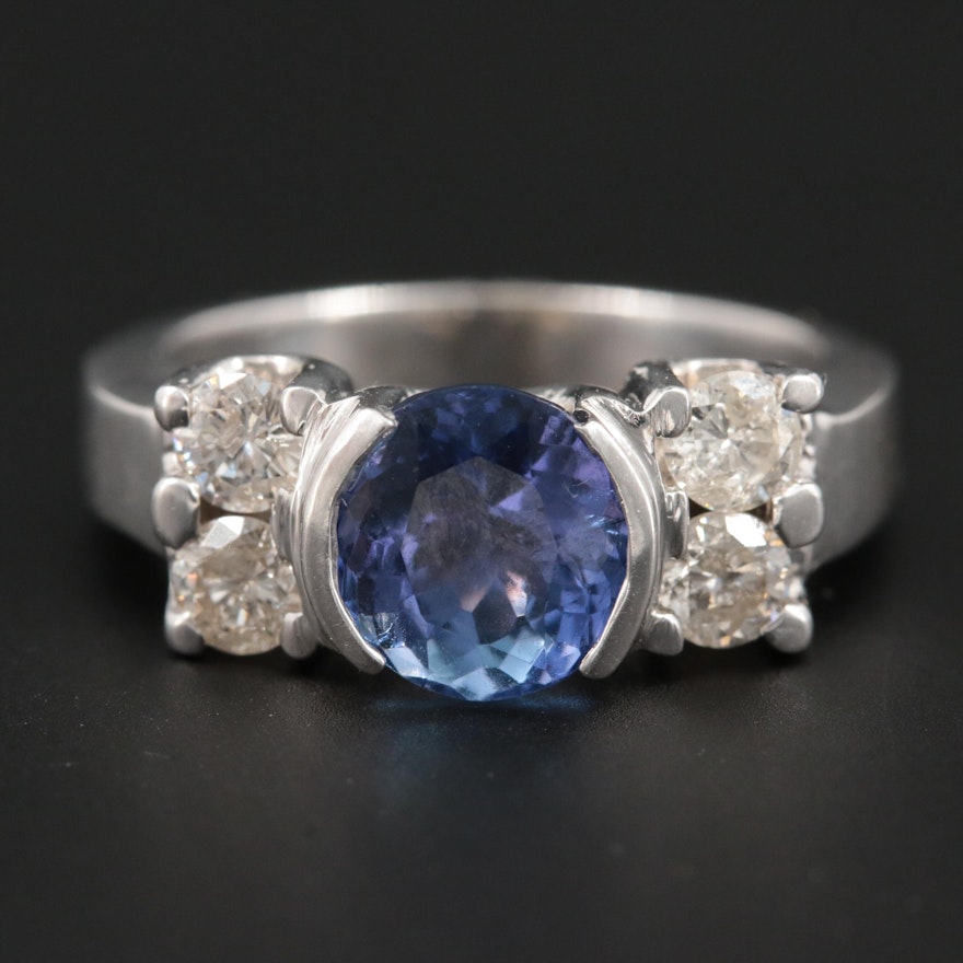 14K White Gold Tanzanite and Diamond Ring