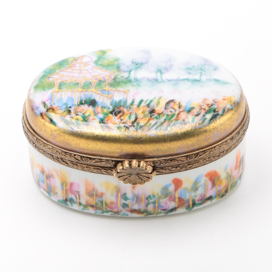 La Gloriette Hand-Painted Porcelain Limoges Box with Gazebo Scene