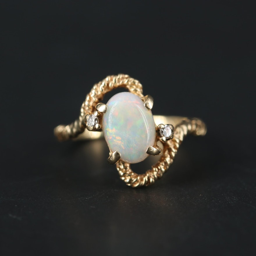 14K Yellow Gold Opal and Diamond Ring