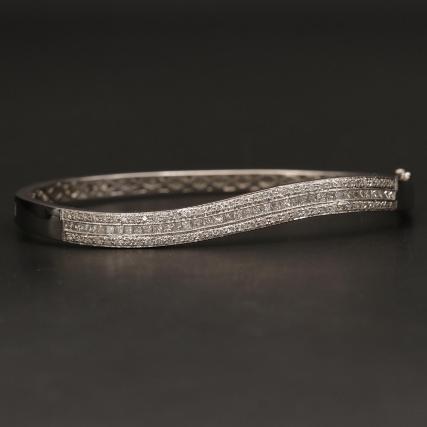 14K White Gold 1.56 CTW Diamond Hinged Bangle Bracelet