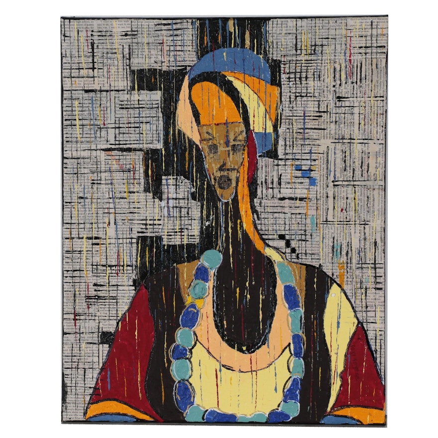 Oluseyi Soyege Mixed Media Painting "My Queen", 2019