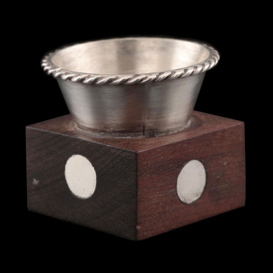 William Spratling Designed Mexican Sterling Silver and Ebony Salt Celler