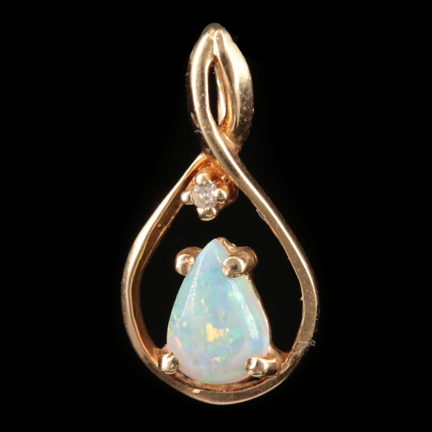 14K Yellow Gold Opal and Diamond Pendant