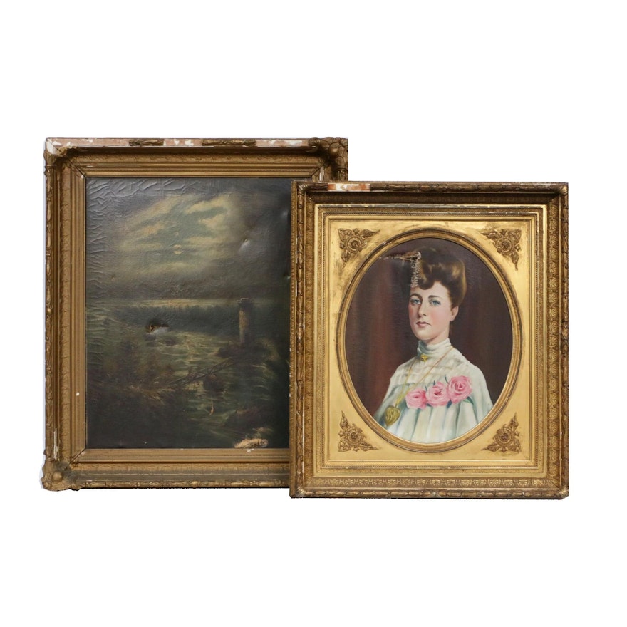 Portrait and Landscape Oil Paintings, Late 19th/Early 20th Century