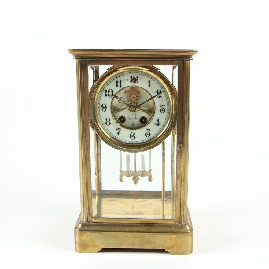 Gilbert Clock Co. Brass Cased Crystal Regulator Clock, Early 20th Century