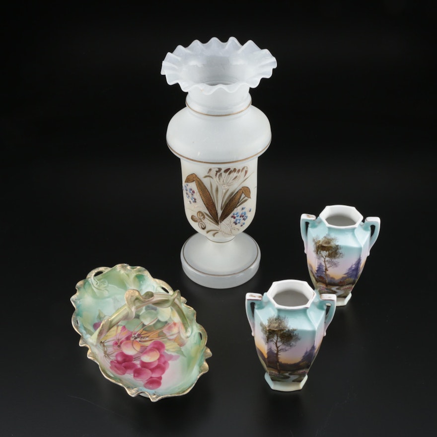 Noritake Vases, Bavaria "Caravane" Dish and Bristol Glass Vase, Early 20th C.