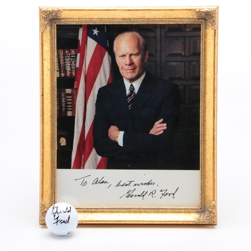 Gerald Ford Signed Print and Golf Ball