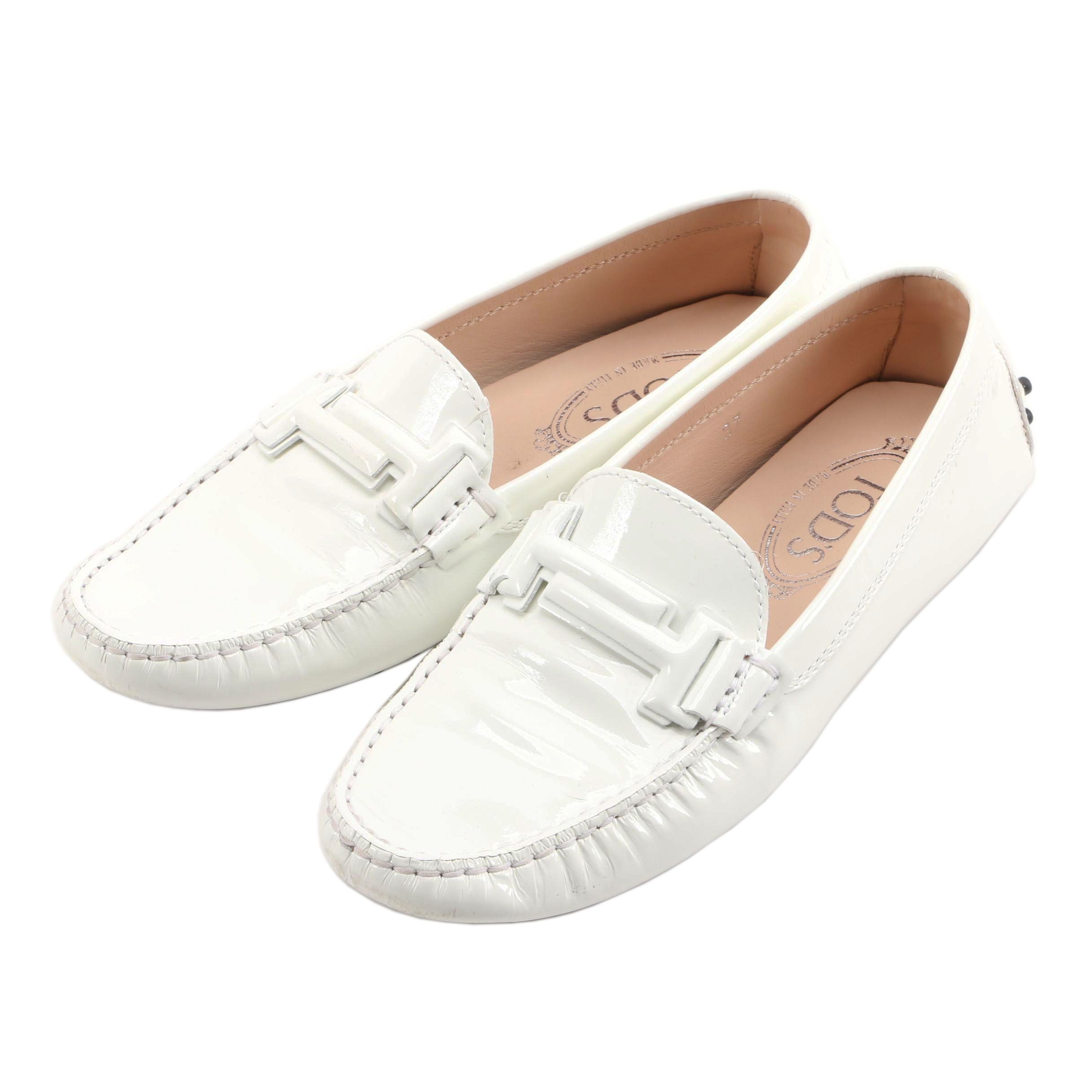 Tod's White Patent Leather Driving Shoes