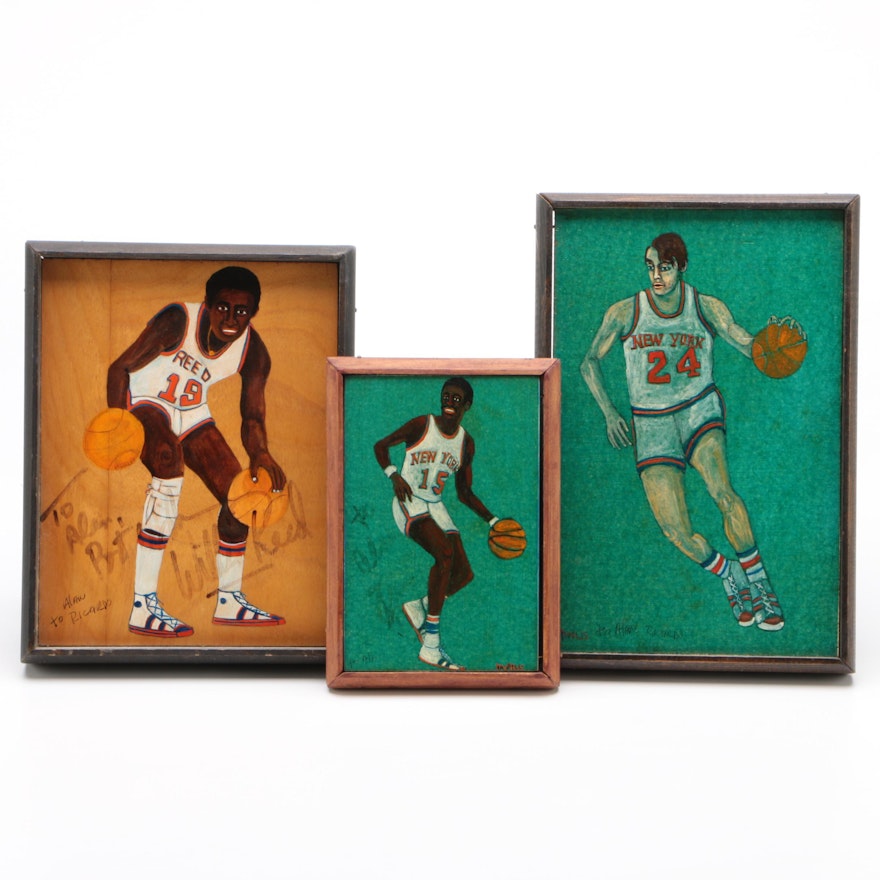 New York Knicks Players Acrylic Paintings, One is Signed