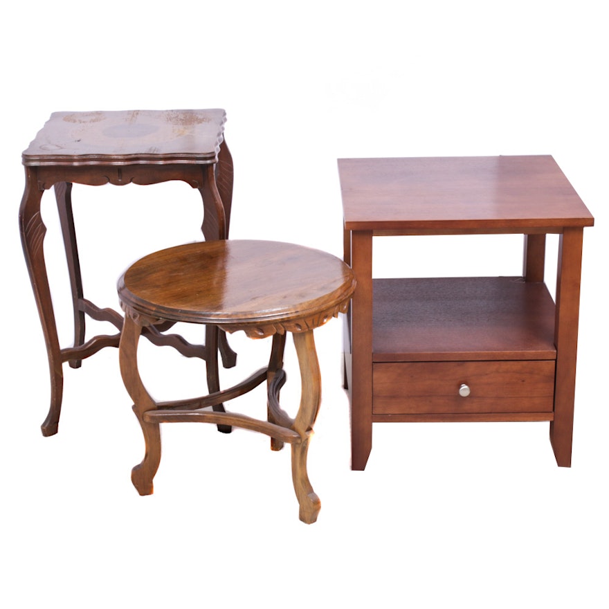 Oak , Mahogany and Cherry Wood Side Tables, Mid to Late 20th Century