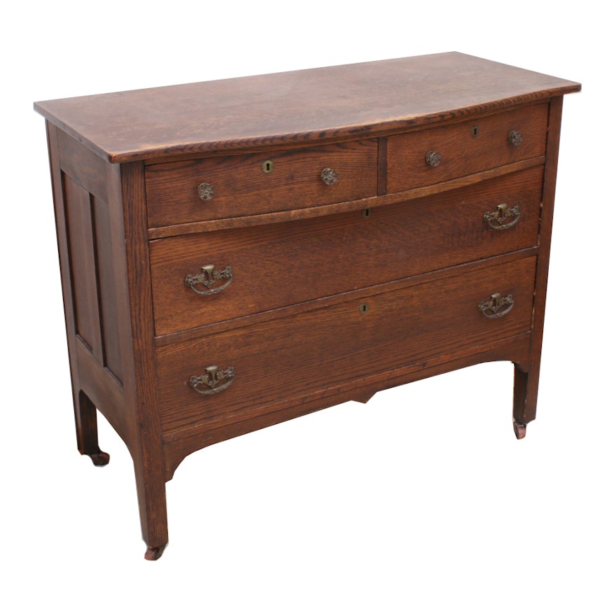 Arts and Crafts Style Oak Chest of Drawers on Castors, Early 20th Century