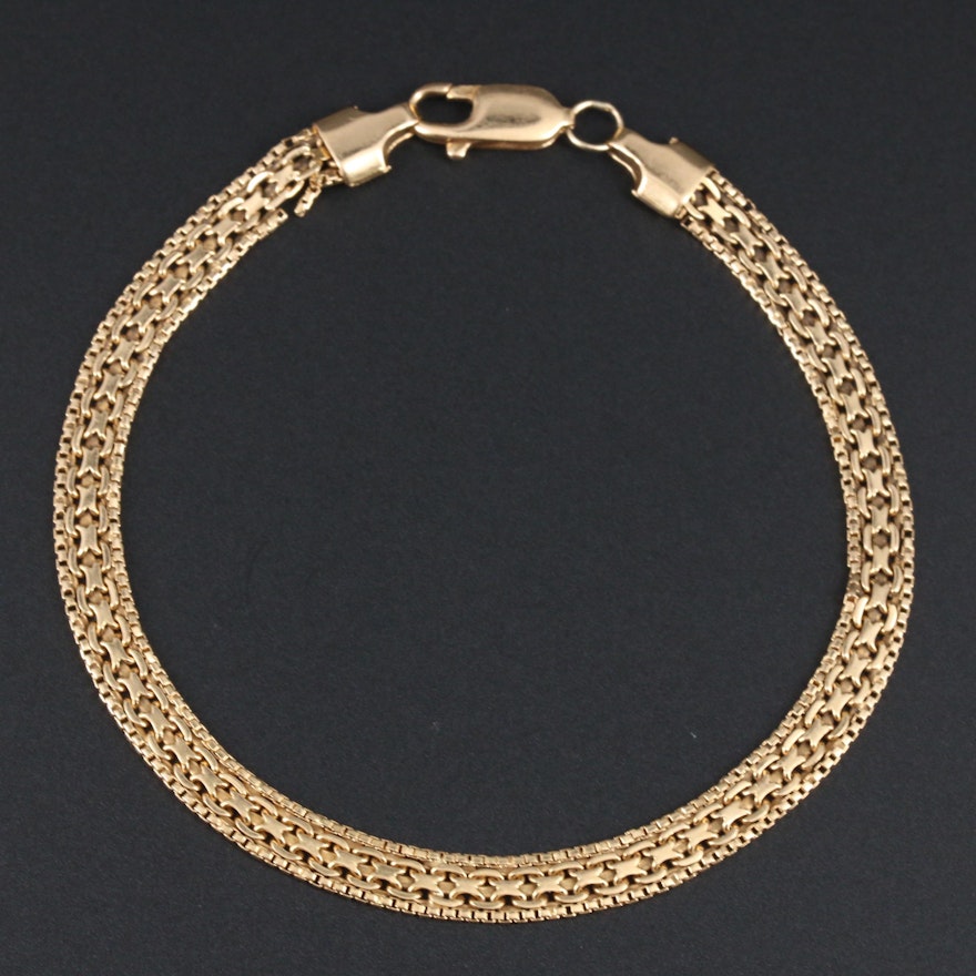 Vintage Italian 18K Yellow Gold Fancy Link Chain Bracelet