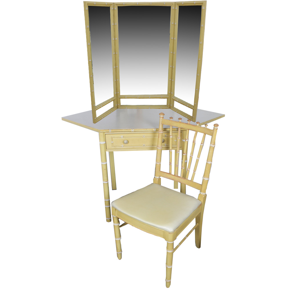 Thomasville "Bali Hai" Bamboo Style Corner Vanity and Chair, Mid 20th Century