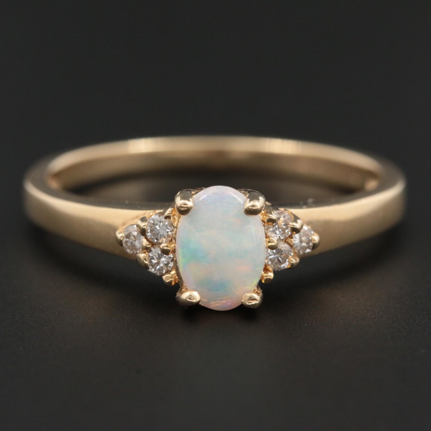 14K Yellow Gold Opal and Diamond Ring