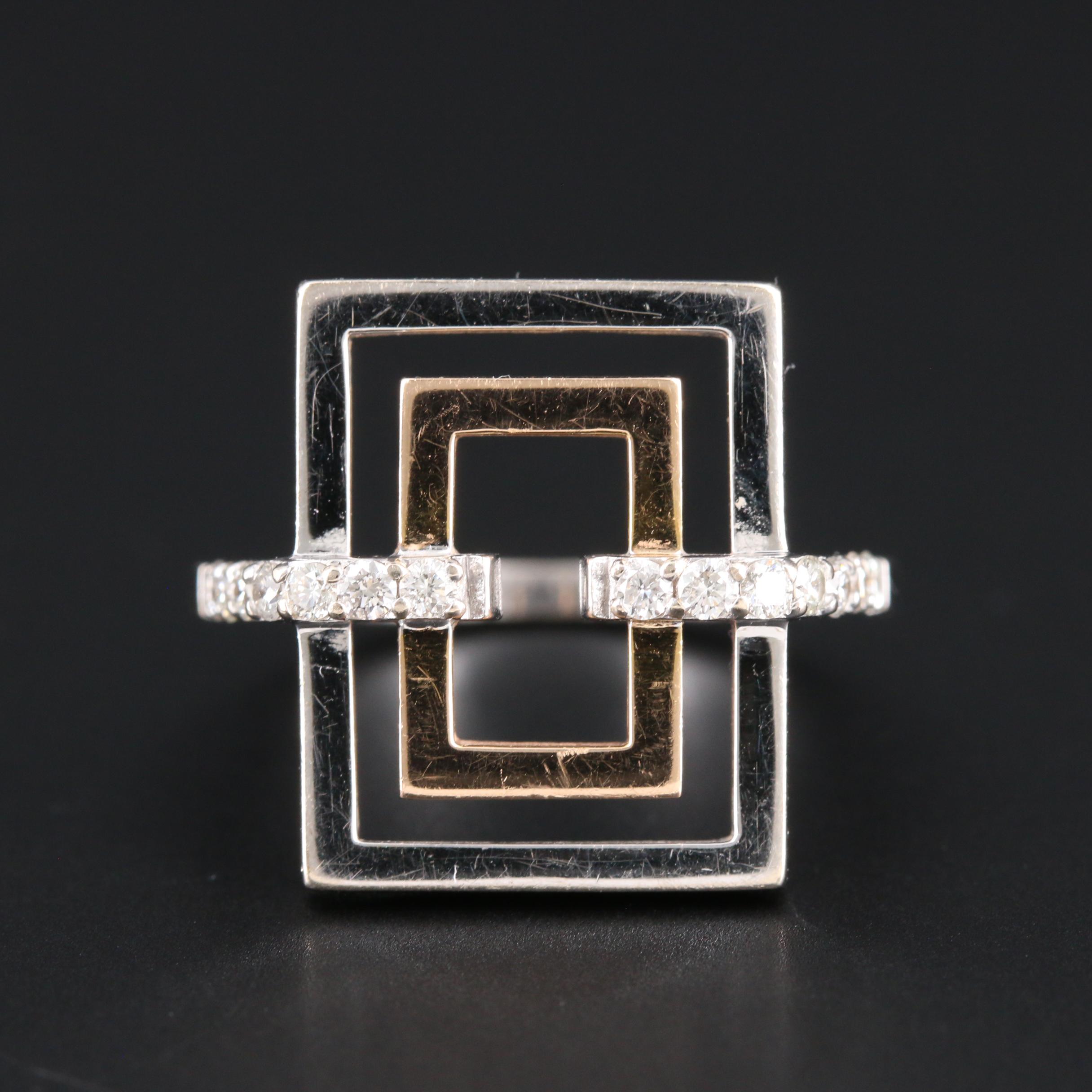 18K White and Rose Gold Diamond Rectangular Ring