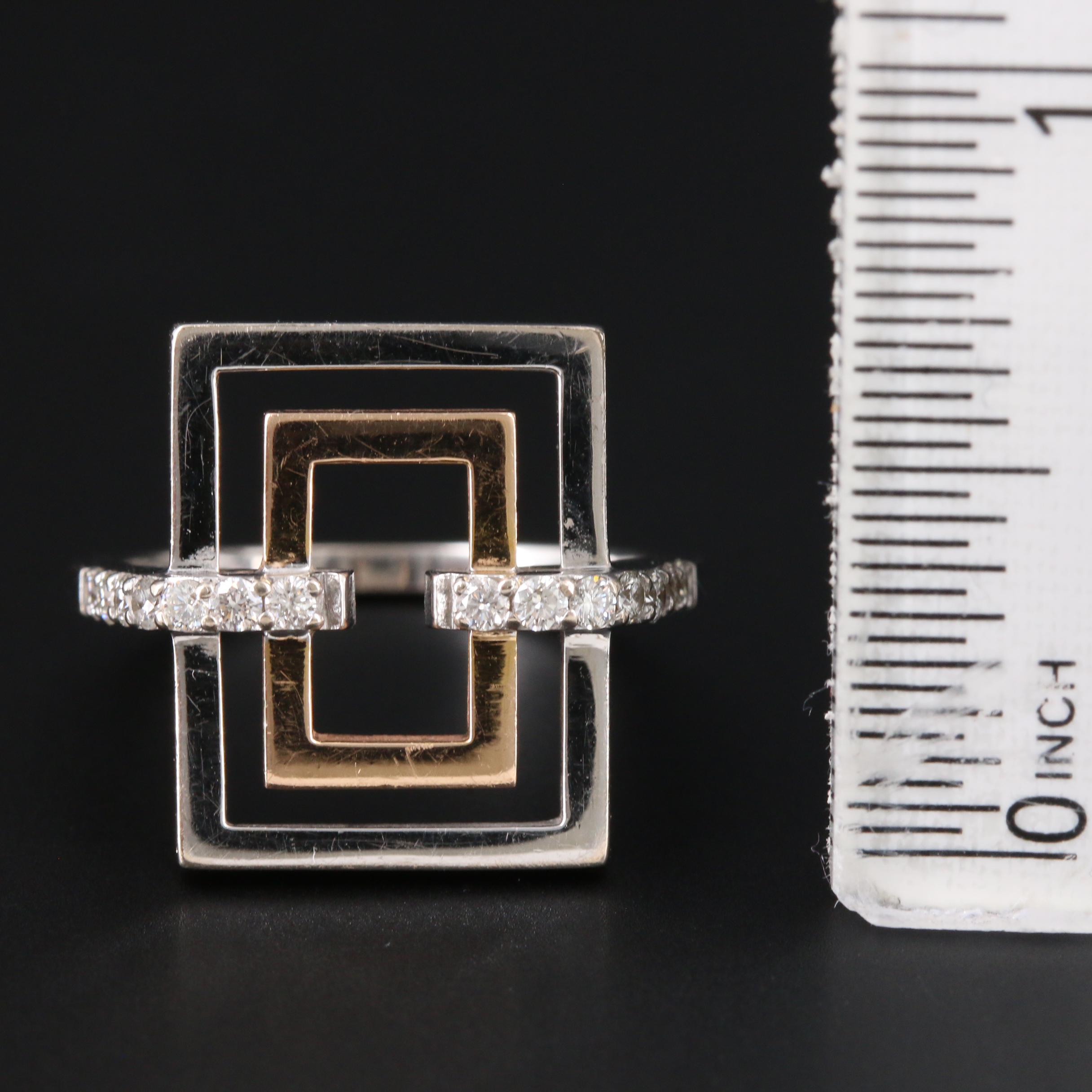 18K White and Rose Gold Diamond Rectangular Ring
