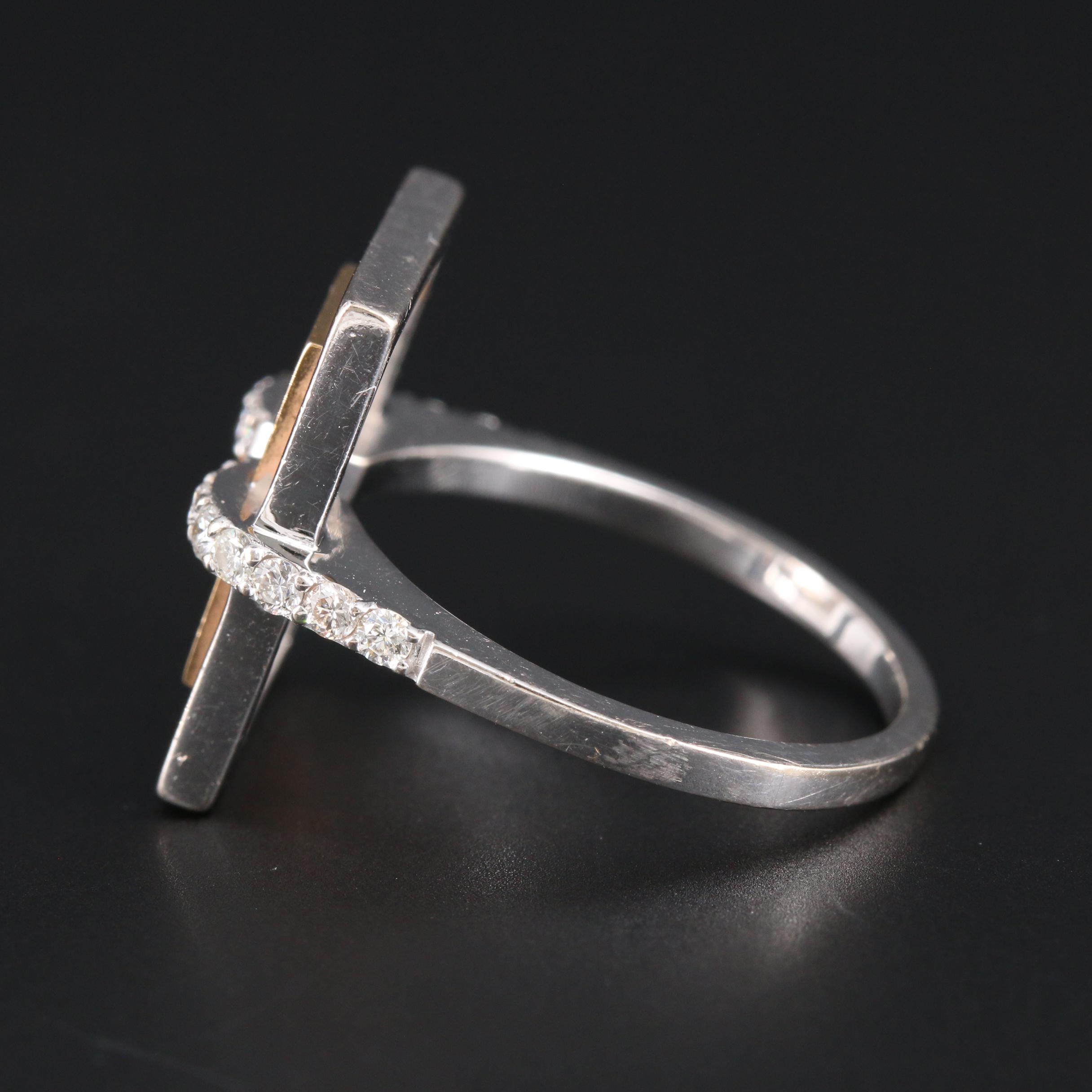 18K White and Rose Gold Diamond Rectangular Ring