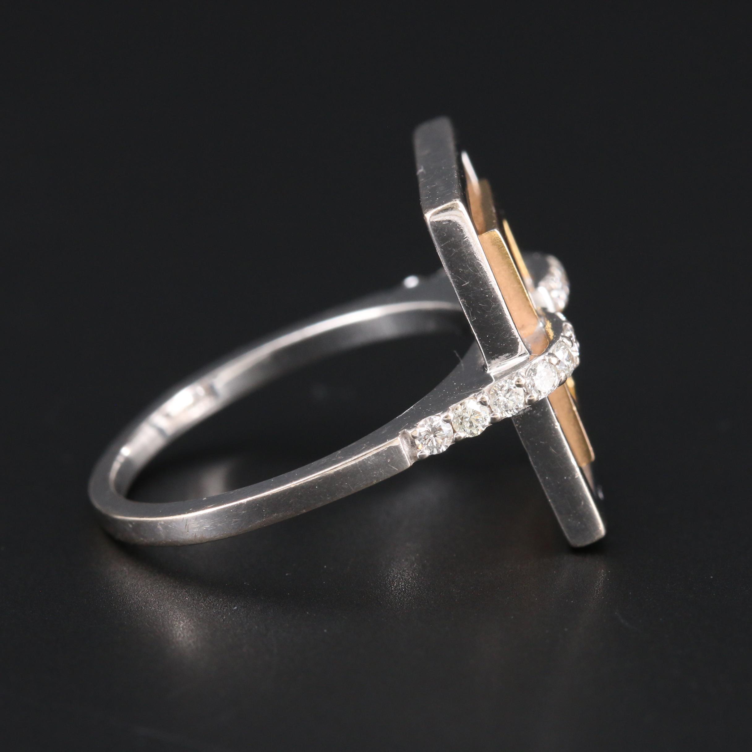 18K White and Rose Gold Diamond Rectangular Ring